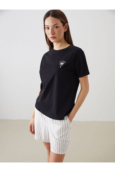 LC Waikiki Γυναικείο T-Shirt Crew Neck Palm Embroidered