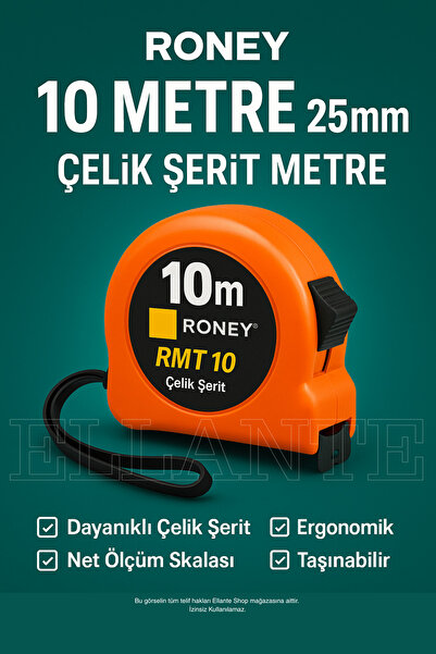 ellante Roney 10 Metre 25mm Dayanıklı Çelik Şerit Metre – Ergonomik ve Hassas...