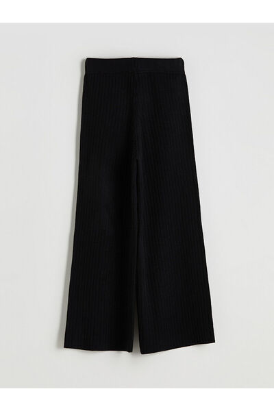 LC Waikiki Black Elastic Waist Wide Leg Women's Knitwear Trousers