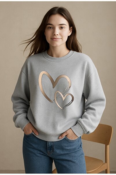 FUFLUNS سويت شيرت برقبة دائرية للجنسين للنساء/الرجال مطبوع على شكل قلب