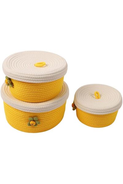 Generic TUWEI Cotton Rope Basket, 3Pcs Bright Color Cartoon Round Different Sizes Laundry Basket Laundry Ham