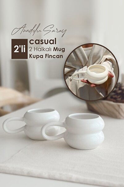 Anadolu Saray 2 Adet El Yapımı Seramik Casual 2 Halkalı Handmade Mug Kupa Fincan Tasarım Mug Kupa Fincan