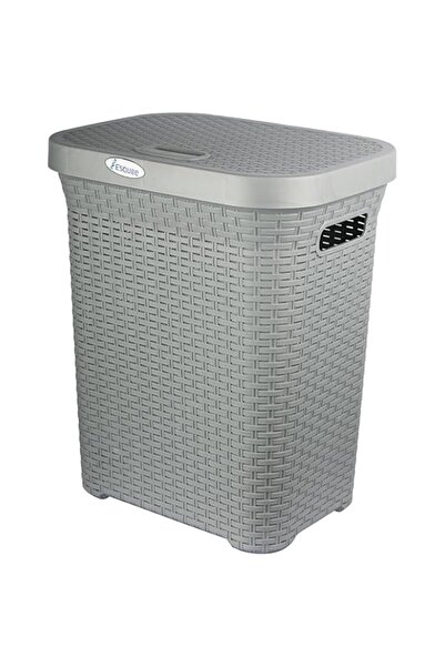 Generic Esqube Laundry Basket with Lid, Grey, 50L Capacity