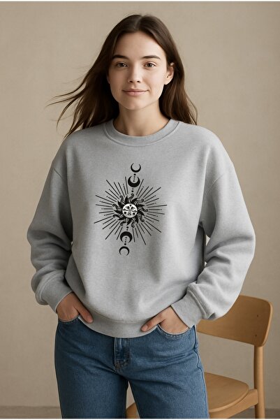 FUFLUNS Sweatshirt unisex supradimensionat cu imprimeu solar pentru femei/băr...