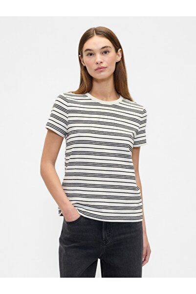 GAP Kadın Siyah Çizgili Crewneck T-Shirt