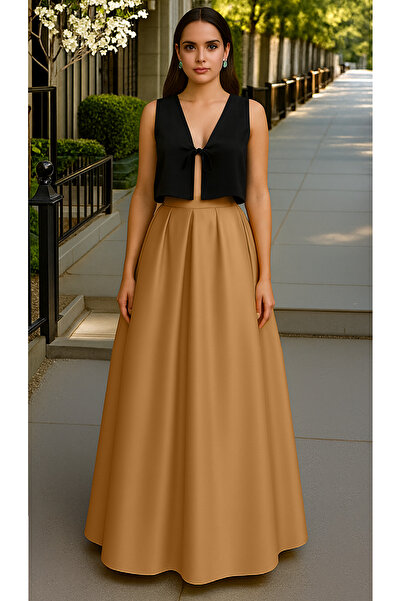 NSMLİFE Fusta de seară în formă de A, plisată, fără buzunare, pentru femei