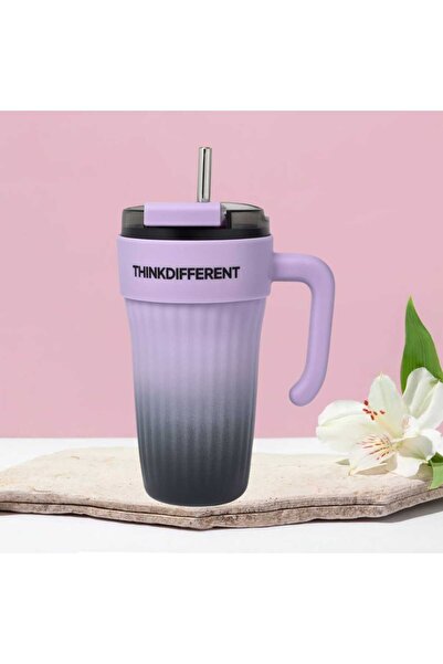Bondy Think Different Large Size Mug with Handle and Lid 860 ml - Stainless Steel Thermos Cup with Straw