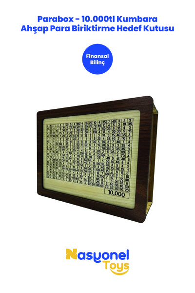 NASYONEL TOYS Parabox Ahşap Kumbara – 10.000 TL Para Biriktirme Hedef Kutusu