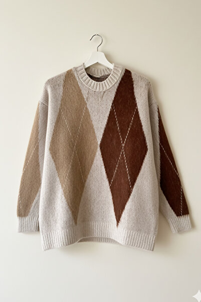 MODAQU Shardonlu Baklava Patterned Soft Sweater - Brown