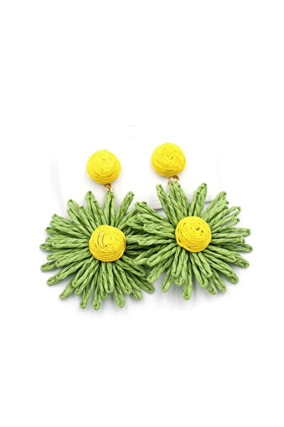 HarmonyAura Daisy Straw Earrings - Green