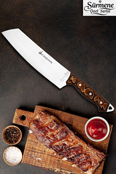 SÜRMENOX Sürmene Serisi Santoku Mutfak Şef Bıçak Et Ekmek Sebze Salata Şef Bıçağı Kahve Verzalit Sap HDS-130