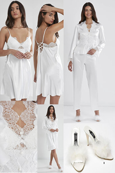 Mavelle Women's Nightgown Robe Shorts Set Pajama Set Satin Six-Piece Set - with Slippers Gift