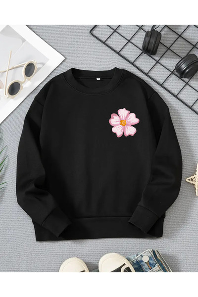 haha Kız Çocukları için Çiçek Baskılı Uzun Kollu T-shirt