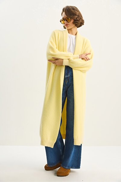 Bianco Lucci Kadın Şal Yaka Yumuşak Dokulu Sakallı Uzun Triko Yumoş Hırka TH251015 60283574