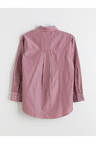 LC Waikiki LCW Modest Bordo Çizgili Poplin Kadın Gömlek Tunik