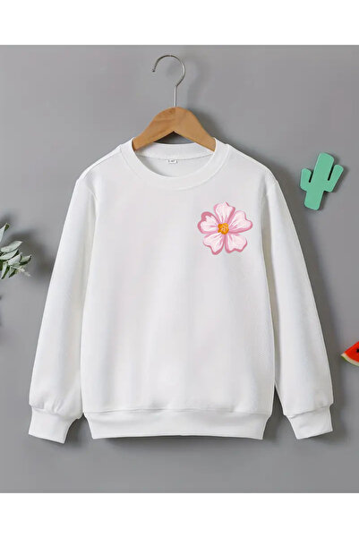 haha Kız Çocukları için Çiçek Baskılı Uzun Kollu T-shirt