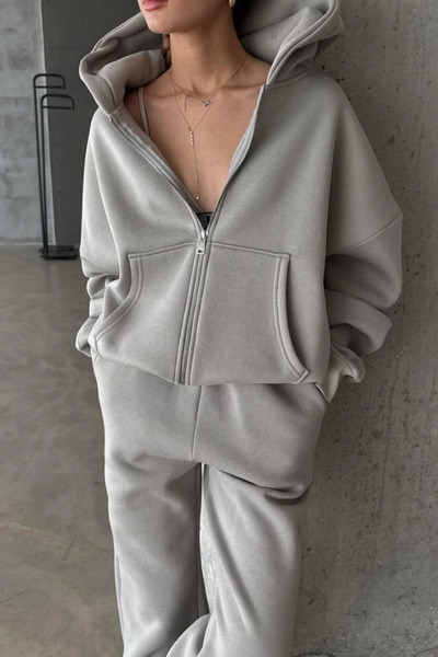 YAKAMEL سترة نسائية كبيرة الحجم بسحاب وثلاثة خيوط