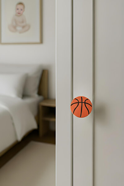 MegaVitrin 5 Pcs Basketball Ball Kids Room Furniture Knob Set - Polyester - Single Screw Cabinet and Drawer Knobs