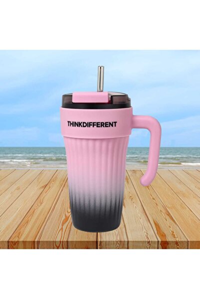 Bondy Think Different Large Size Mug with Handle and Lid 860 ml - Stainless Steel Thermos Cup with Straw