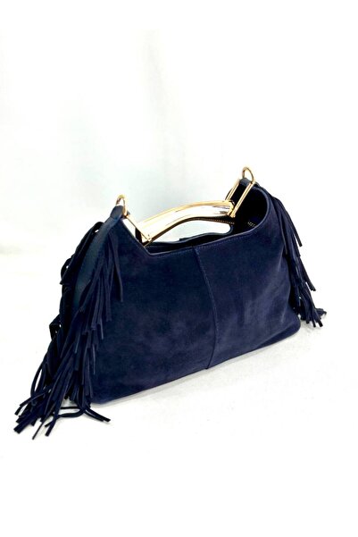 My Easy Shop Geantă de damă din piele de căprioară autentică, cu detaliu cu c...