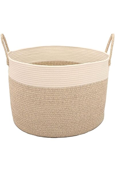 Generic FCG Home - سلة من الحبال القطنية 50×35 سم سلة من الحبال المنسوجة بمقابض لتخزين الغسيل والألعاب والملابس