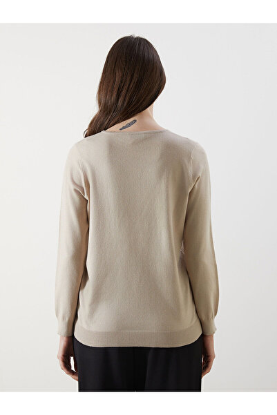 LC Waikiki Bej Bisiklet Yaka Kadın Triko Kazak
