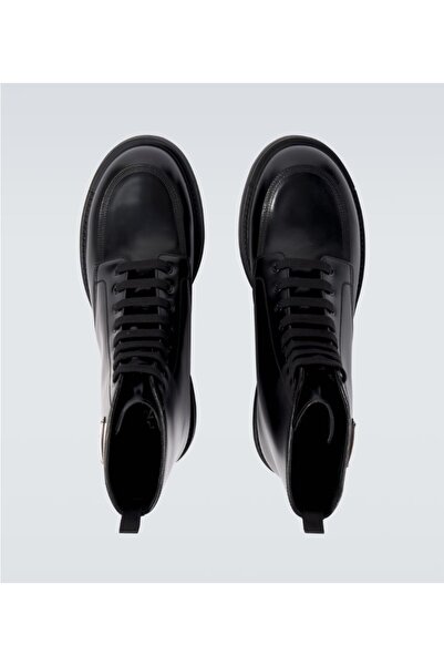 Prada Sport Leather Boots with Metal Logo