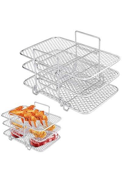 Generic رف مقلاة هوائية SUSNUAN ثلاثي الطبقات، رف طهي ثلاثي الطبقات من الفولاذ المقاوم للصدأ لمقلاة هوائية، متعدد الأغراض