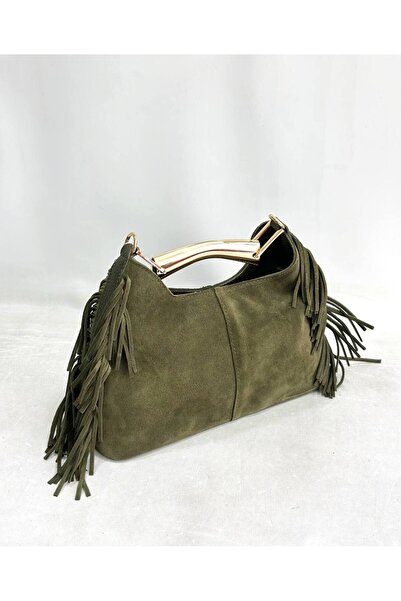 My Easy Shop Geantă de damă din piele de căprioară autentică, cu detaliu cu c...