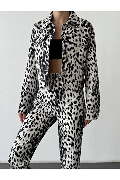 Myra Leopard Print Shirt Collar Short Jacket Black