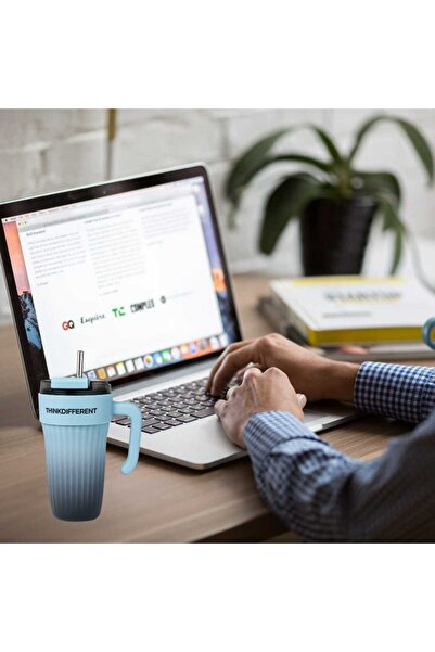 Bondy Think Different Kulplu Kapaklı Büyük Boy Mug 860 ml - Pipetli Paslanmaz Çelik Termos Bardak