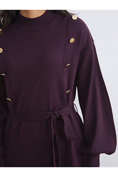 LC Waikiki فستان تريكو بحزام وياقة واقفة