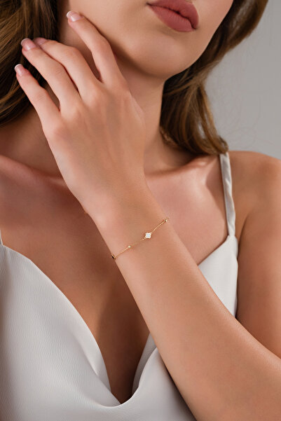 Zeynepli gold & jewelry 14 AYAR ALTIN ZARİF RENKLİ YONCA BİLEKLİK