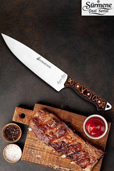 SÜRMENOX Sürmene Serisi Sivri Mutfak Şef Bıçak Et Ekmek Sebze Salata Şef Bıçağı Kahve Verzalit Sap HDS-131