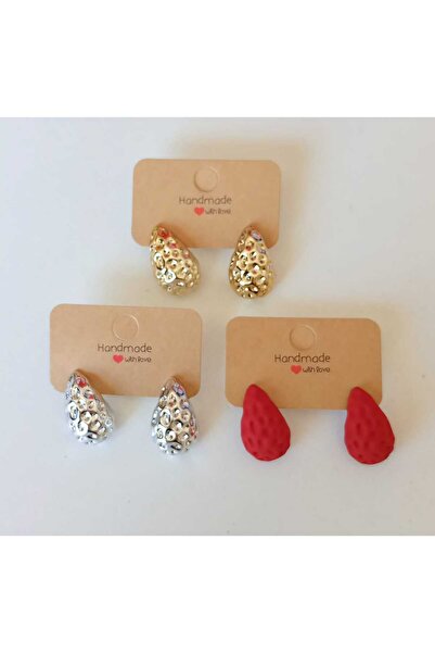 shop طقم أقراط داملا ديزاين مكون من 3 قطع (فضي ذهبي أحمر)