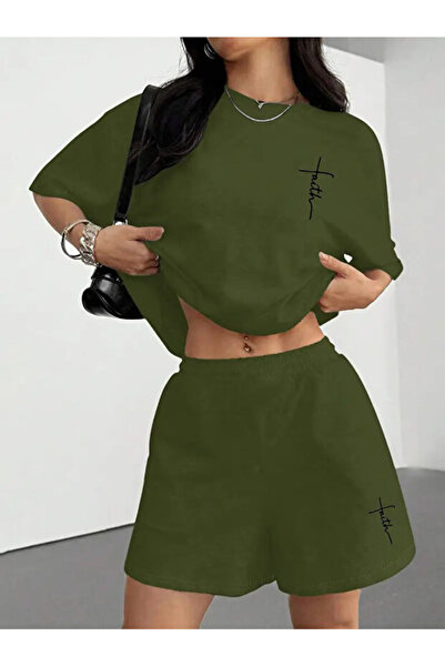 ACTIVE MODA Printed Faith Cotton Plus Size T-Shirt-Shorts 2-Piece Set Oversize