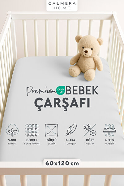 Calmera %100 Pamuk Penye Lastikli Bebek Çarşafı | 60 x 120 cm | Park Yatak - ...