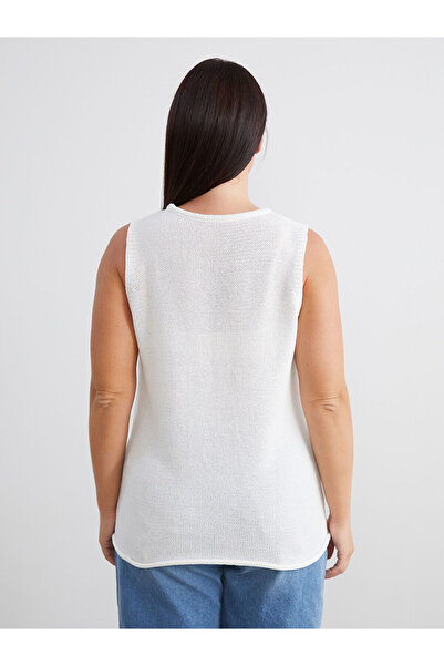 LC Waikiki Ecru Plus Size Crew Neck Women's Knit Sweater