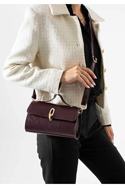 Çanta Trend Women's chic burgundy gold buckled hand and shoulder bag