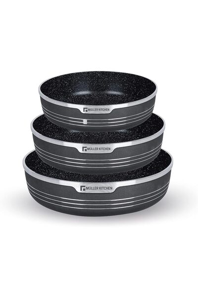 Muller Kitchen طقم صواني فرن من الألومنيوم المصبوب، مقاس 28 سم، 32 سم، 36 سم،...