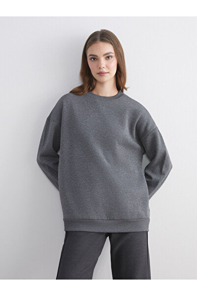 LC Waikiki Gray Crew Neck Oversize Women's Sweatshirt Tunic