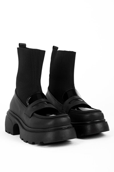 Lal Shoes & Bags Zoes Kadın Dikiş Detaylı Triko Kumaş Detaylı Bot b4185-siyah