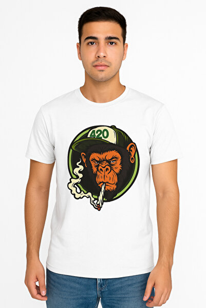 Rannah's Uniform Men’s Cotton Rich White T-Shirt – Bold Chimp Graphic Print, Casual Streetwear