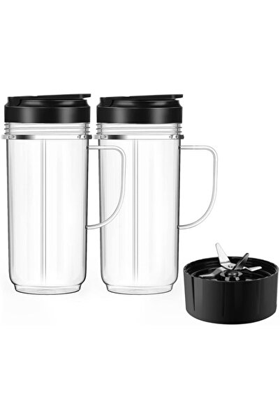 Generic 2 Pack Magic Bullet Blender Cups, Tall 22oz Cups Mugs Flip Top To-Go Lids & 4 Fins Cross Blade with