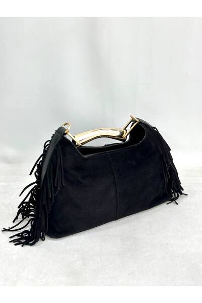 My Easy Shop Geantă de damă din piele de căprioară autentică, cu detaliu cu c...