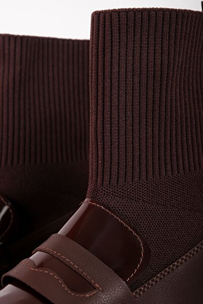 Lal Shoes & Bags Zoes Kadın Dikiş Detaylı Triko Kumaş Detaylı Bot b4185-Kahverengi