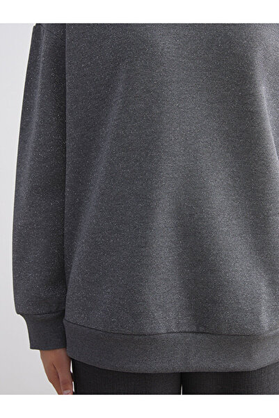 LC Waikiki Γκρι πουλόβερ με λαιμόκοψη oversized για γυναίκες