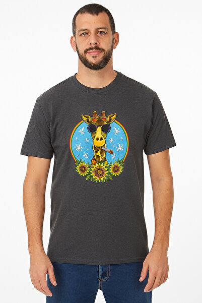 Rannah's Uniform Men’s Graphic T-Shirt – Dark Grey | Cool Giraffe with Sunglasses, Colorful Print | Casual