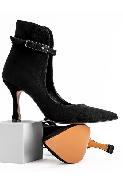 Yel'iz Shoes&Slipper Topuklu Gri Süet Kadın Açık Bot Bilekten Ayarlanabilir Tokalı Model