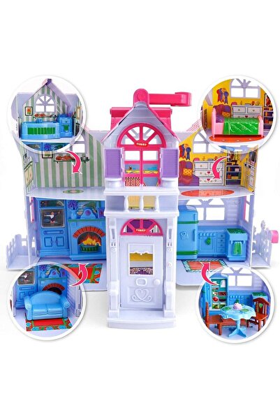 PROCART Dollhouse, foldable, doll family, 6 rooms, furniture and accessories